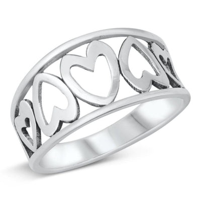 Sterling Silver Oxidized Hearts Ring - silverdepot