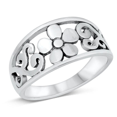 Sterling Silver Oxidized Flower Filigree Ring - silverdepot