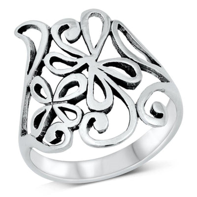 Sterling Silver Oxidized Abstract Flowers Ring - silverdepot