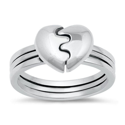 Sterling Silver Oxidized Heart Puzzle Ring - silverdepot