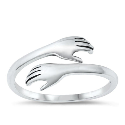 Sterling Silver Hugging Hands Ring - silverdepot