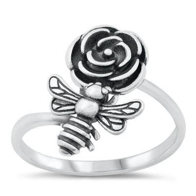 Sterling Silver Bee and Flower Ring - silverdepot