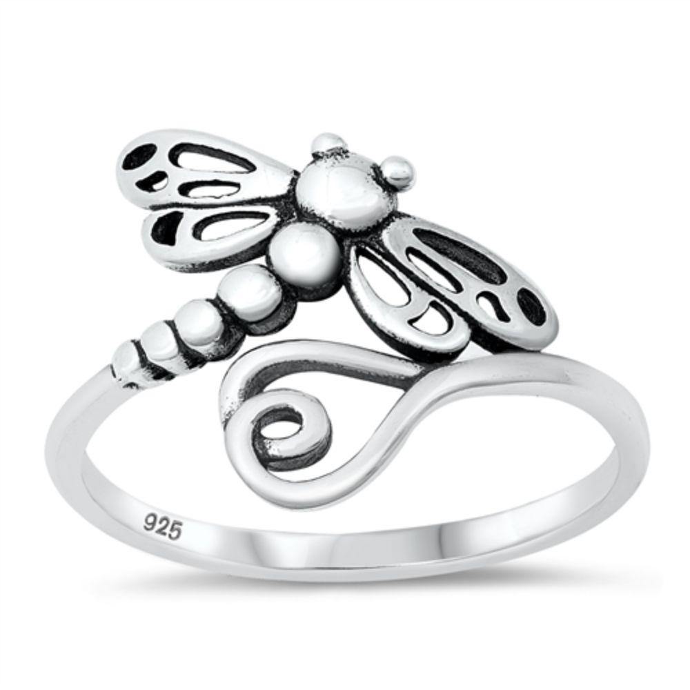Sterling Silver Oxidized 15mm Dragonfly Ring