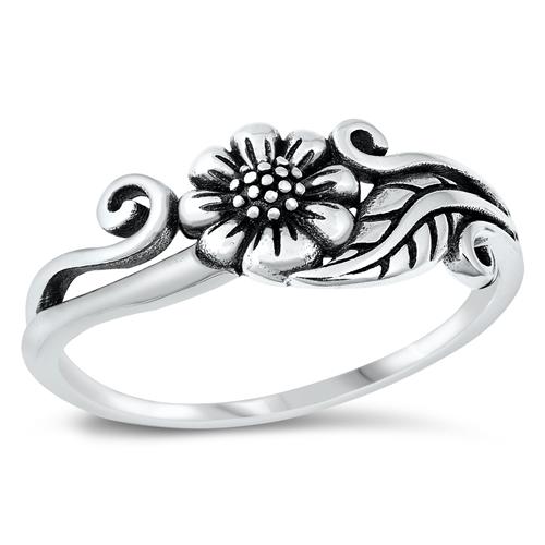 Sterling Silver Oxidized Flower Ring