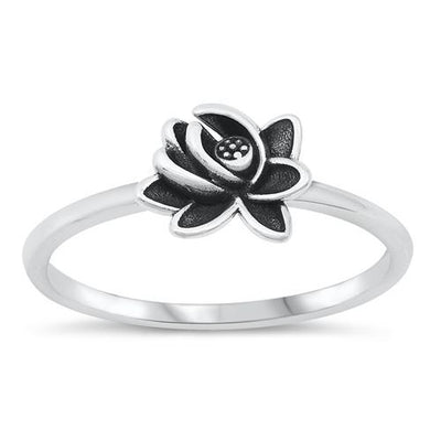 Sterling Silver Oxidized Lotus Flower Ring
