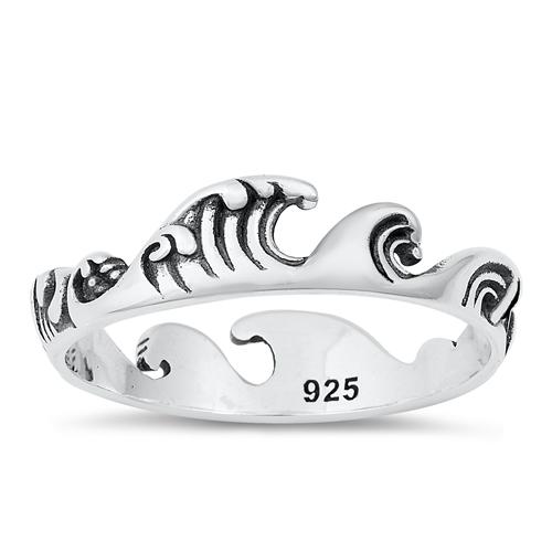 Sterling Silver Oxidized Ocean Waves Ring