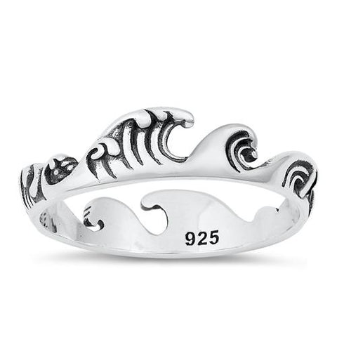 Sterling Silver Oxidized Ocean Waves Ring