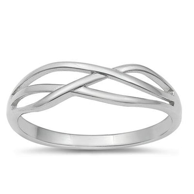 Sterling Silver Rhodium Plated Crisscross Ring