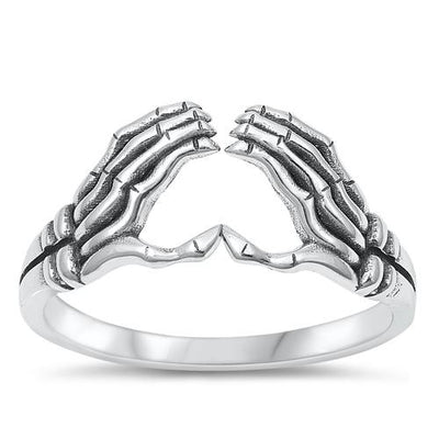 Sterling Silver Oxidized Skeleton Hands Ring