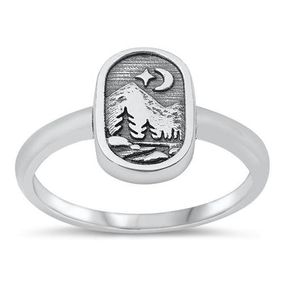 Sterling Silver Oxidized Nature Ring-11.8mm