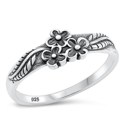 Sterling Silver Oxidized Flowers Ring