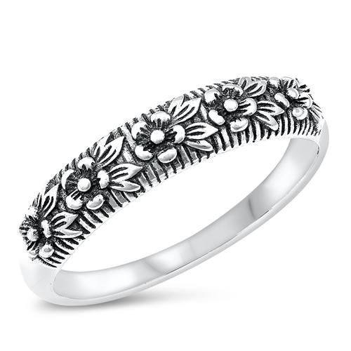 Sterling Silver Oxidized Flowers Ring