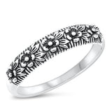 Sterling Silver Oxidized Flowers Ring