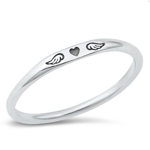 Sterling Silver Oxidized Heart and Wings Ring