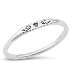 Sterling Silver Oxidized Heart and Wings Ring