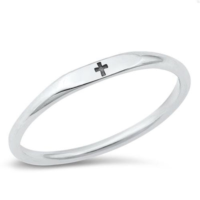 Sterling Silver Oxidized Small Cross Ring
