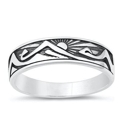 Sterling Silver Oxidized Mountains and Sun Ring