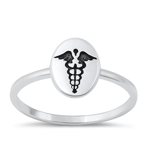 Sterling Silver Oxidized Caduceus Ring