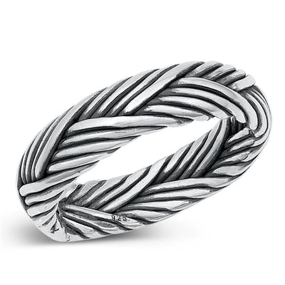Sterling Silver Oxidized Fan Braided Band Ring