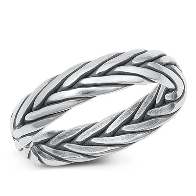 Sterling Silver Oxidized Rounded Braided Band Ring