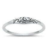 Sterling Silver Oxidized Moon and Waves Ring