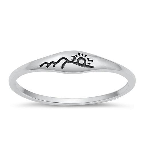 Sterling Silver Oxidized Sun and Mountains Ring