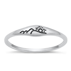 Sterling Silver Oxidized Sun and Mountains Ring