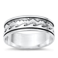 Sterling Silver Oxidized Mountains and Waves Ring