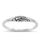 Sterling Silver Oxidized Sun and Waves Ring