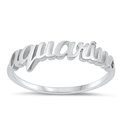 Sterling Silver Rhodium Plated Aquarius Zodiac Ring
