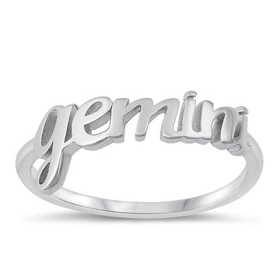 Sterling Silver Rhodium Plated Gemini Zodiac Ring