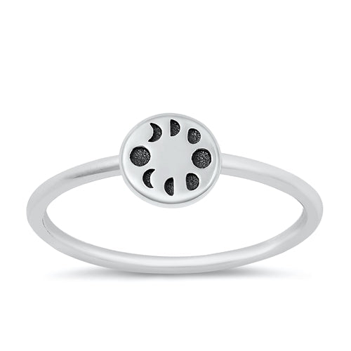 Sterling Silver Oxidized Round Moon Phases Ring