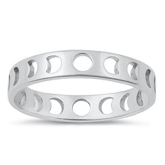 Sterling Silver Rhodium Plated Moon Phases Ring