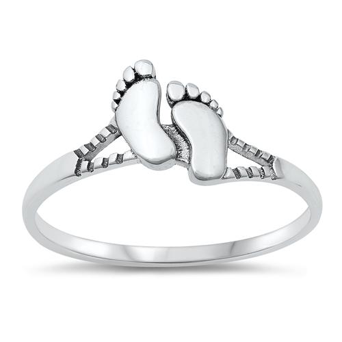 Sterling Silver Oxidized 8.4mm Feet Ring
