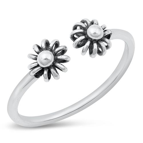 Sterling Silver Oxidized Flowers Ring