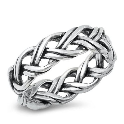 Sterling Silver Oxidized Braid Ring-6.5mm