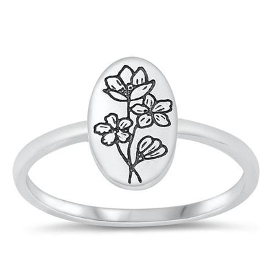 Sterling Silver Oxidized Flowers Ring-11.3mm
