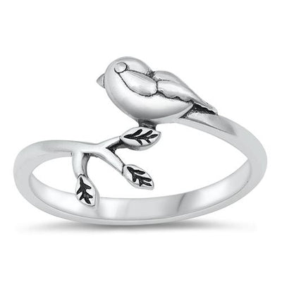 Sterling Silver Oxidized Bird and Branch Ring