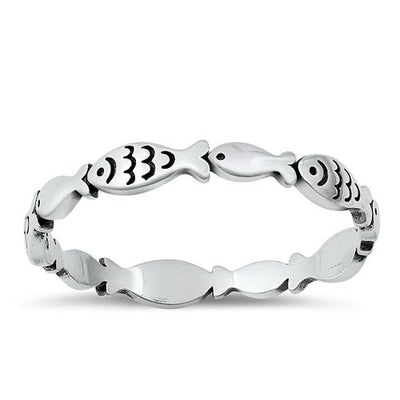 Sterling Silver Oxidized Fish Ring