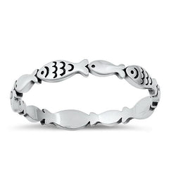 Sterling Silver Oxidized Fish Ring