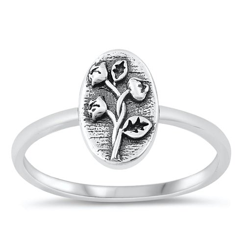 Sterling Silver Oxidized Flowers Ring