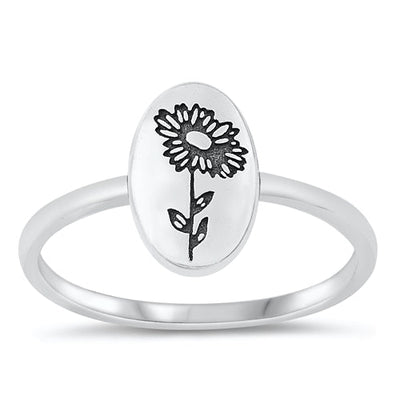 Sterling Silver Oxidized Flower Ring