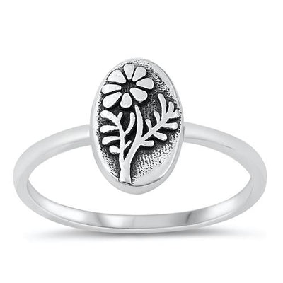Sterling Silver Oxidized Flowers Ring