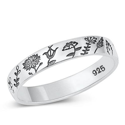Sterling Silver Oxidized Flowers Ring