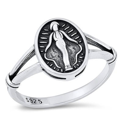 Sterling Silver Oxidized Miraculous Medal Ring