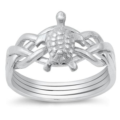 Sterling Silver High Polish Turtle Puzzle Ring