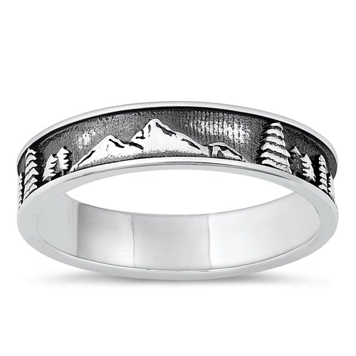 Sterling Silver Oxidized Mountains And Trees Ring