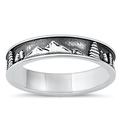 Sterling Silver Oxidized Mountains And Trees Ring