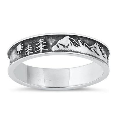 Sterling Silver Oxidized Mountains And Trees Ring