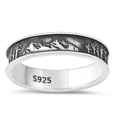 Sterling Silver Oxidized Mountains And Trees Ring
